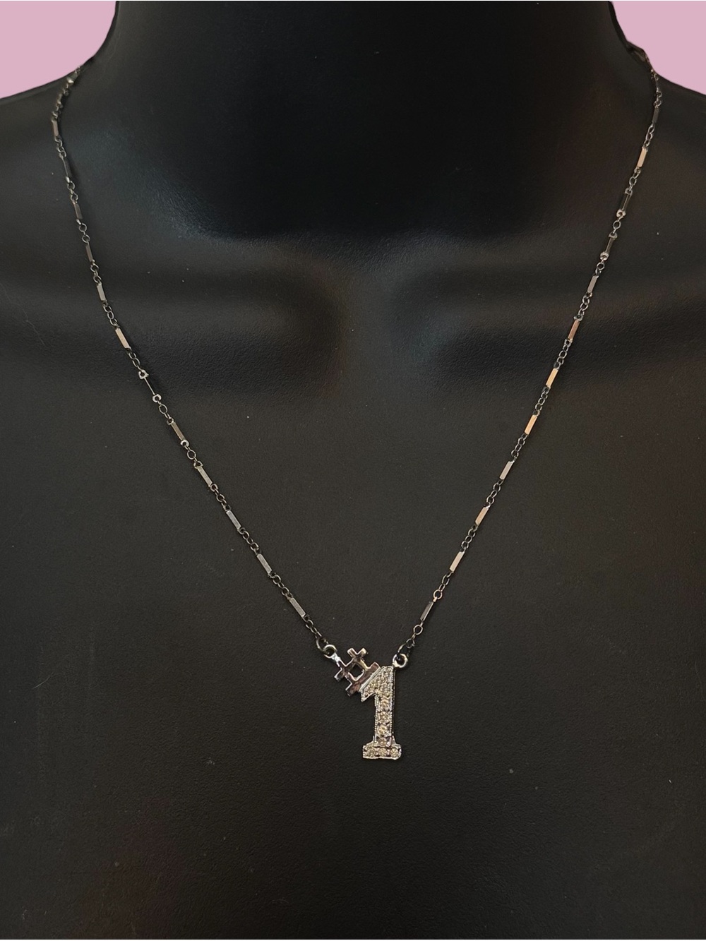 Vintage silver tone pave #1 pendant necklace